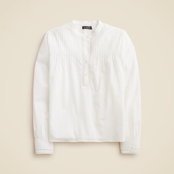 NWT!! J. CREW Pintuck Lace Trim Cotton Voile Solid White Top Blouse Large - Picture 11 of 16